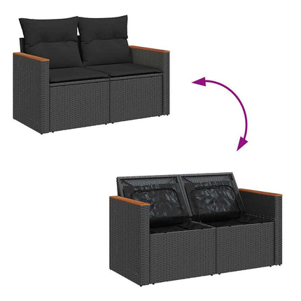 sofasæt til haven 6 dele med hynder polyrattan akacietræ sort