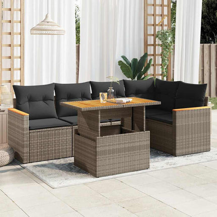 sofasæt til haven 6 dele med hynder polyrattan akacietræ grå