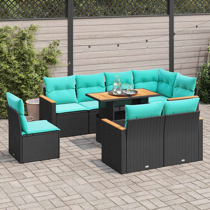 sofasæt til haven 9 dele med hynder polyrattan sort