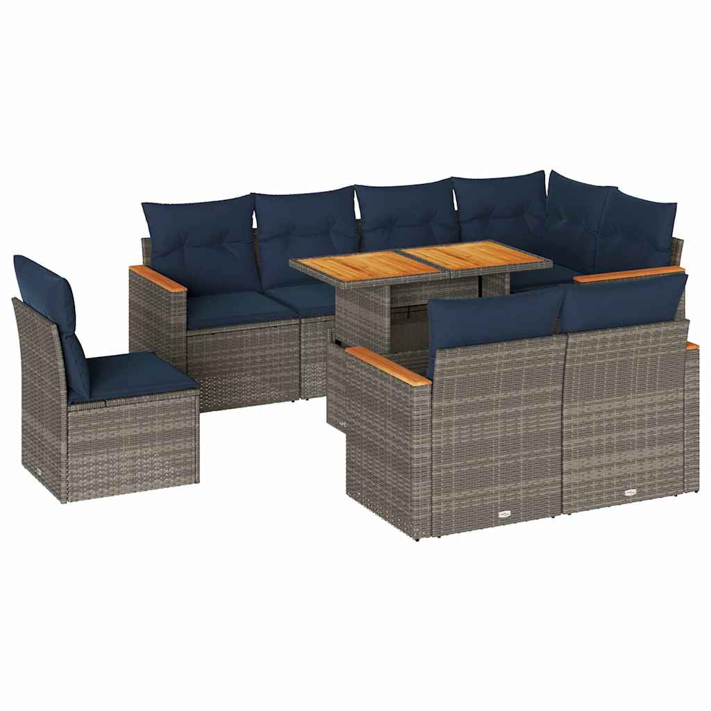 sofasæt til haven 9 dele med hynder polyrattan grå