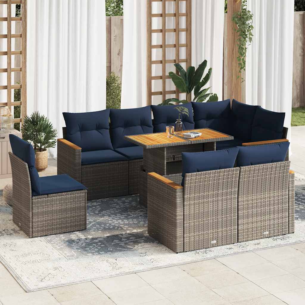 sofasæt til haven 9 dele med hynder polyrattan grå