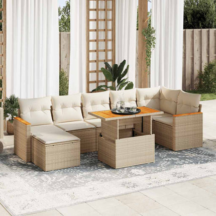 sofasæt til haven 8 dele med hynder polyrattan akacietræ beige