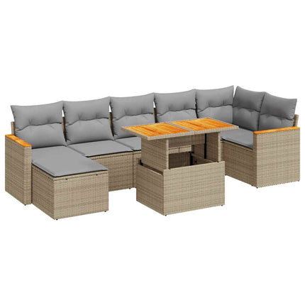 sofasæt til haven 8 dele med hynder polyrattan akacietræ beige