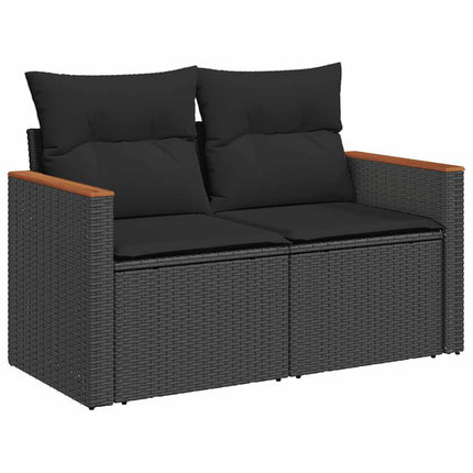 sofasæt til haven 9 dele med hynder polyrattan akacietræ sort