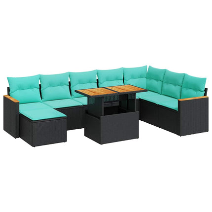 sofasæt til haven 9 dele med hynder polyrattan sort