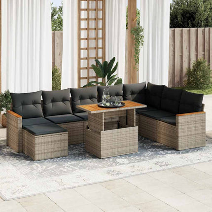 sofasæt til haven 9 dele med hynder polyrattan akacietræ grå