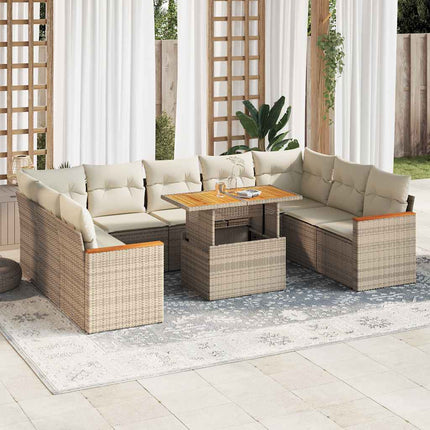 sofasæt til haven 10 dele med hynder polyrattan akacietræ beige