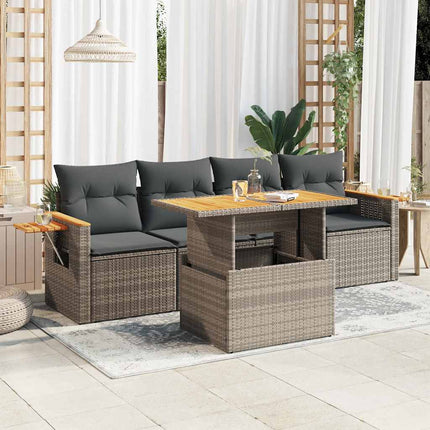 sofasæt 5 dele med hynder polyrattan akacietræ grå
