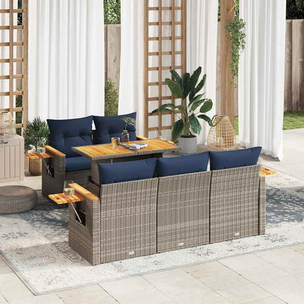 sofasæt til haven 6 dele med hynder polyrattan grå