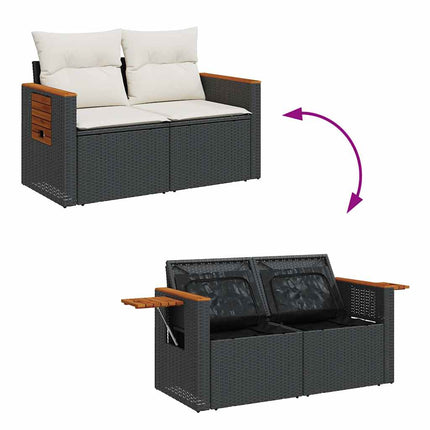 sofasæt til haven 7 dele med hynder polyrattan akacietræ sort