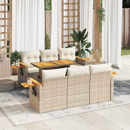 sofasæt til haven 7 dele med hynder polyrattan akacietræ beige