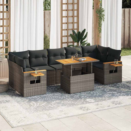 sofasæt til haven 8 dele med hynder polyrattan akacietræ grå