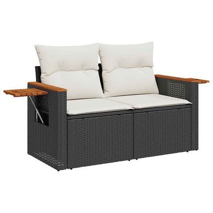 sofasæt til haven 6 dele med hynder polyrattan akacietræ sort