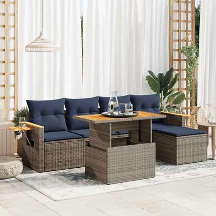 sofasæt til haven 6 dele med hynder polyrattan akacietræ grå