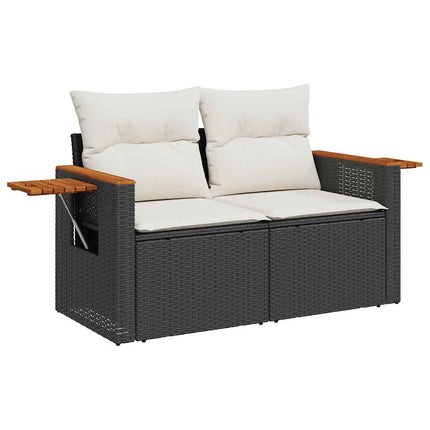 sofasæt til haven 6 dele med hynder polyrattan akacietræ sort