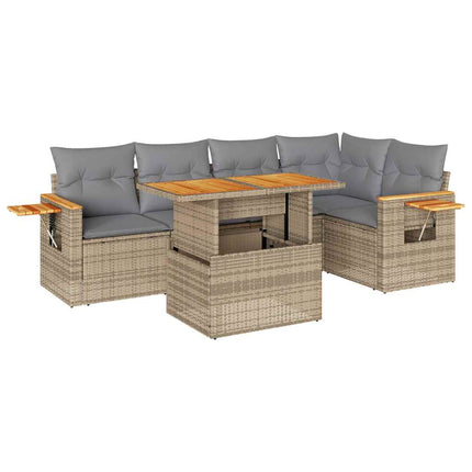 sofasæt til haven 6 dele med hynder polyrattan akacietræ beige