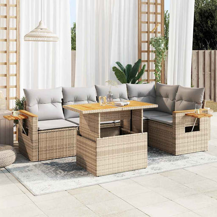 sofasæt til haven 6 dele med hynder polyrattan akacietræ beige