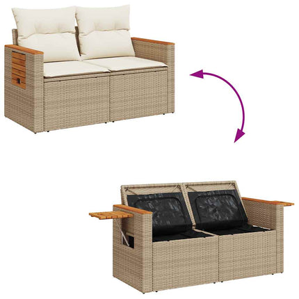 sofasæt til haven 7 dele med hynder polyrattan akacietræ beige