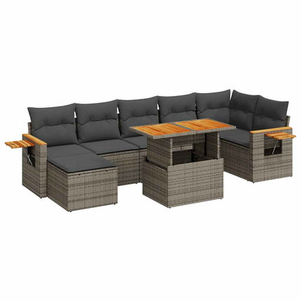 sofasæt til haven 8 dele med hynder polyrattan akacietræ grå