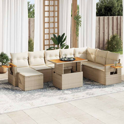 sofasæt til haven 9 dele med hynder polyrattan akacietræ beige