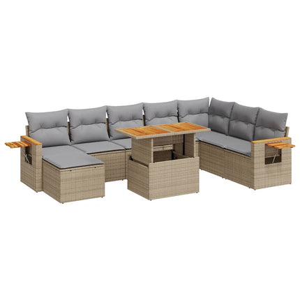 sofasæt til haven 9 dele med hynder polyrattan akacietræ beige