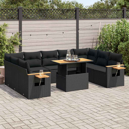 sofasæt til haven 10 dele med hynder polyrattan akacietræ sort