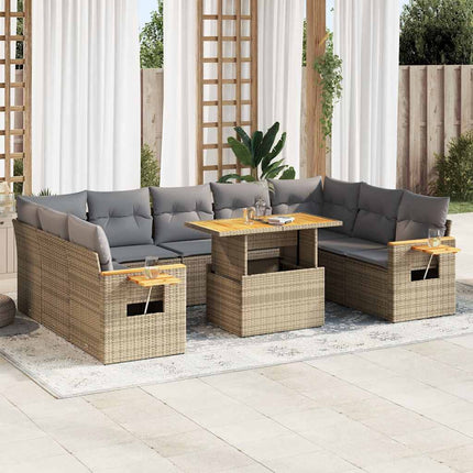 sofasæt til haven 10 dele med hynder polyrattan akacietræ beige