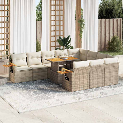 sofasæt til haven 11 dele med hynder polyrattan akacietræ beige