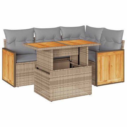 sofasæt til haven 5 dele med hynder polyrattan og akacie beige