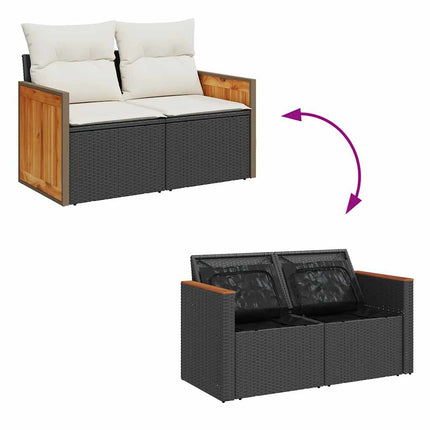 sofasæt til haven 7 dele med hynder polyrattan akacietræ sort