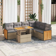 sofasæt til haven 7 dele med hynder polyrattan akacietræ beige