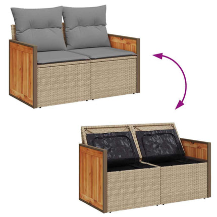 sofasæt til haven 9 dele med hynder polyrattan akacietræ beige