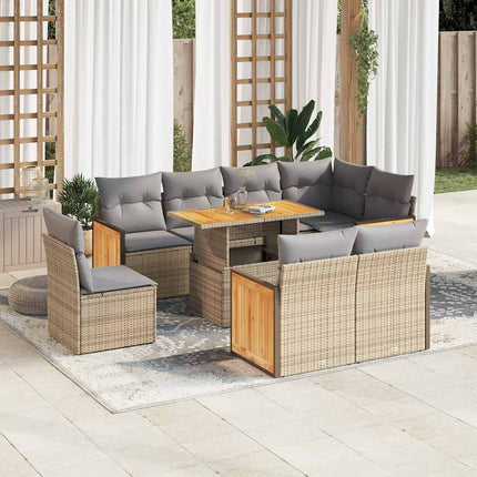 sofasæt til haven 9 dele med hynder polyrattan akacietræ beige