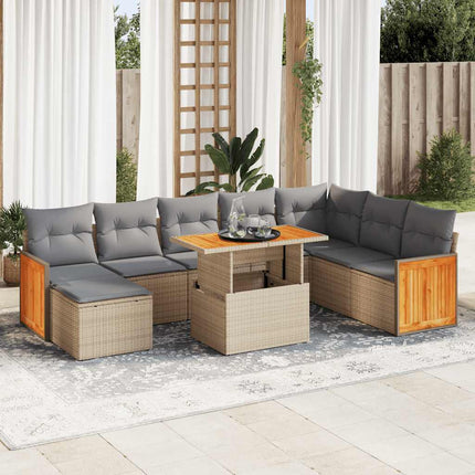 sofasæt til haven 9 dele med hynder polyrattan akacietræ beige