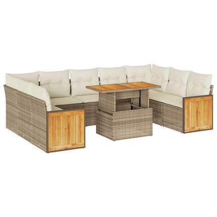 sofasæt til haven 10 dele med hynder polyrattan akacietræ beige