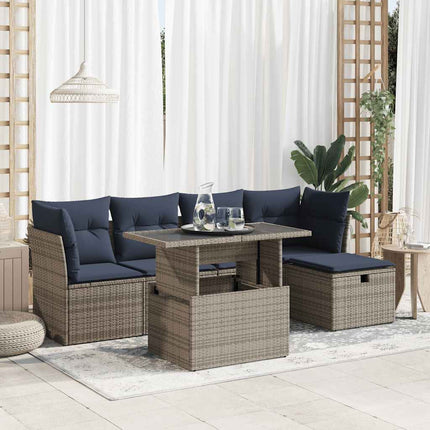 sofasæt til haven 6 dele med hynder polyrattan akacietræ grå