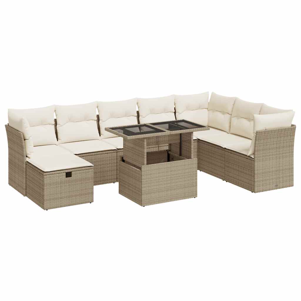 sofasæt til haven 9 dele med hynder polyrattan beige