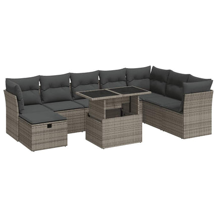 sofasæt til haven 9 dele med hynder polyrattan grå