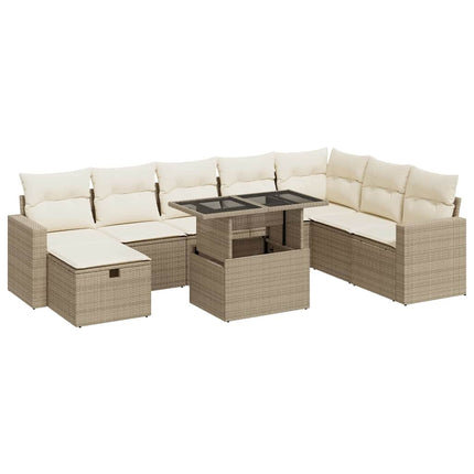 sofasæt til haven 9 dele med hynder polyrattan beige