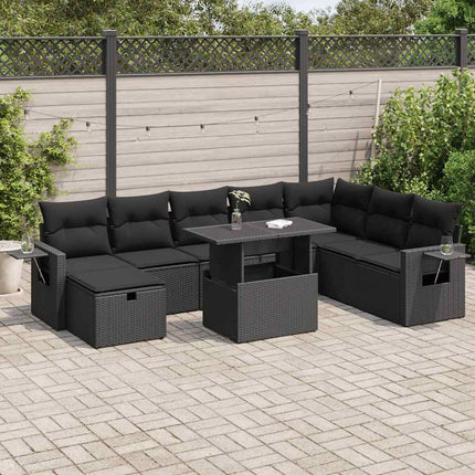 sofasæt til haven 9 dele med hynder polyrattan sort