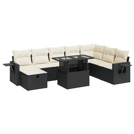 sofasæt til haven 9 dele med hynder polyrattan sort