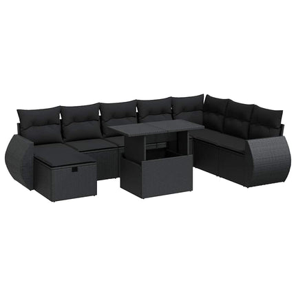 sofasæt til haven 9 dele med hynder polyrattan sort