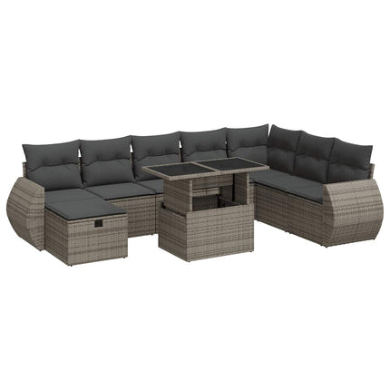 sofasæt til haven 9 dele med hynder polyrattan grå