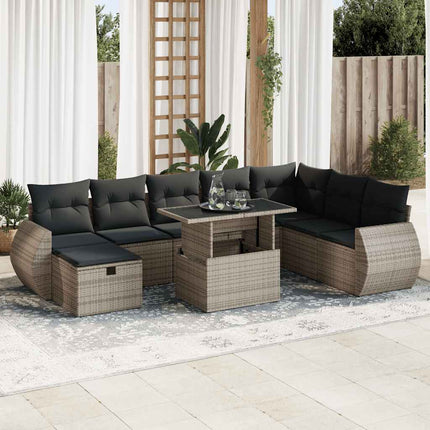 sofasæt til haven 9 dele med hynder polyrattan grå