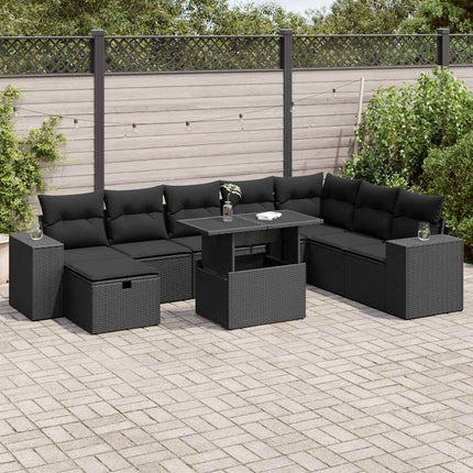 sofasæt til haven 9 dele med hynder polyrattan sort