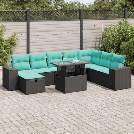 sofasæt til haven 9 dele med hynder polyrattan akacietræ grå