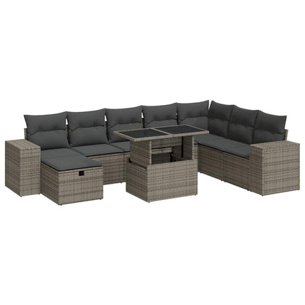sofasæt til haven 9 dele med hynder polyrattan grå