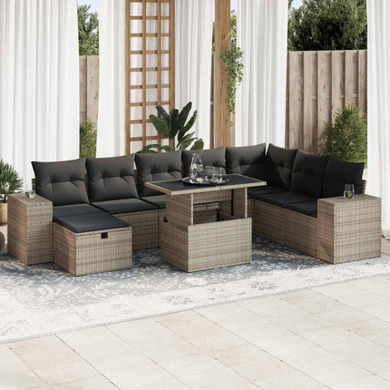 sofasæt til haven 9 dele med hynder polyrattan grå