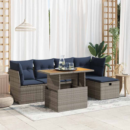 sofasæt til haven 6 dele med hynder polyrattan akacietræ grå