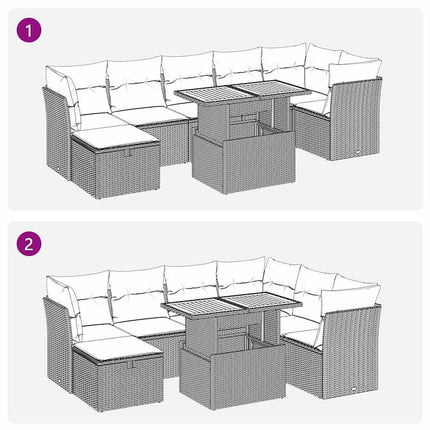 sofasæt til haven 8 dele med hynder polyrattan akacietræ beige